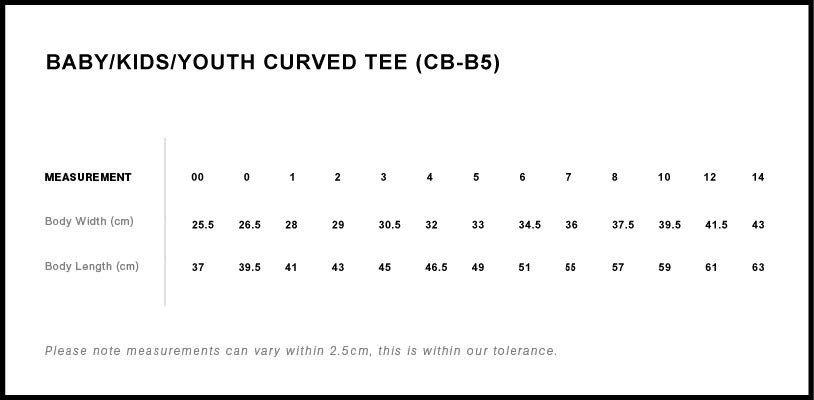 Verity the Label's size guide for Baby, Toddlers, Kids and Youth: sizes 00-14