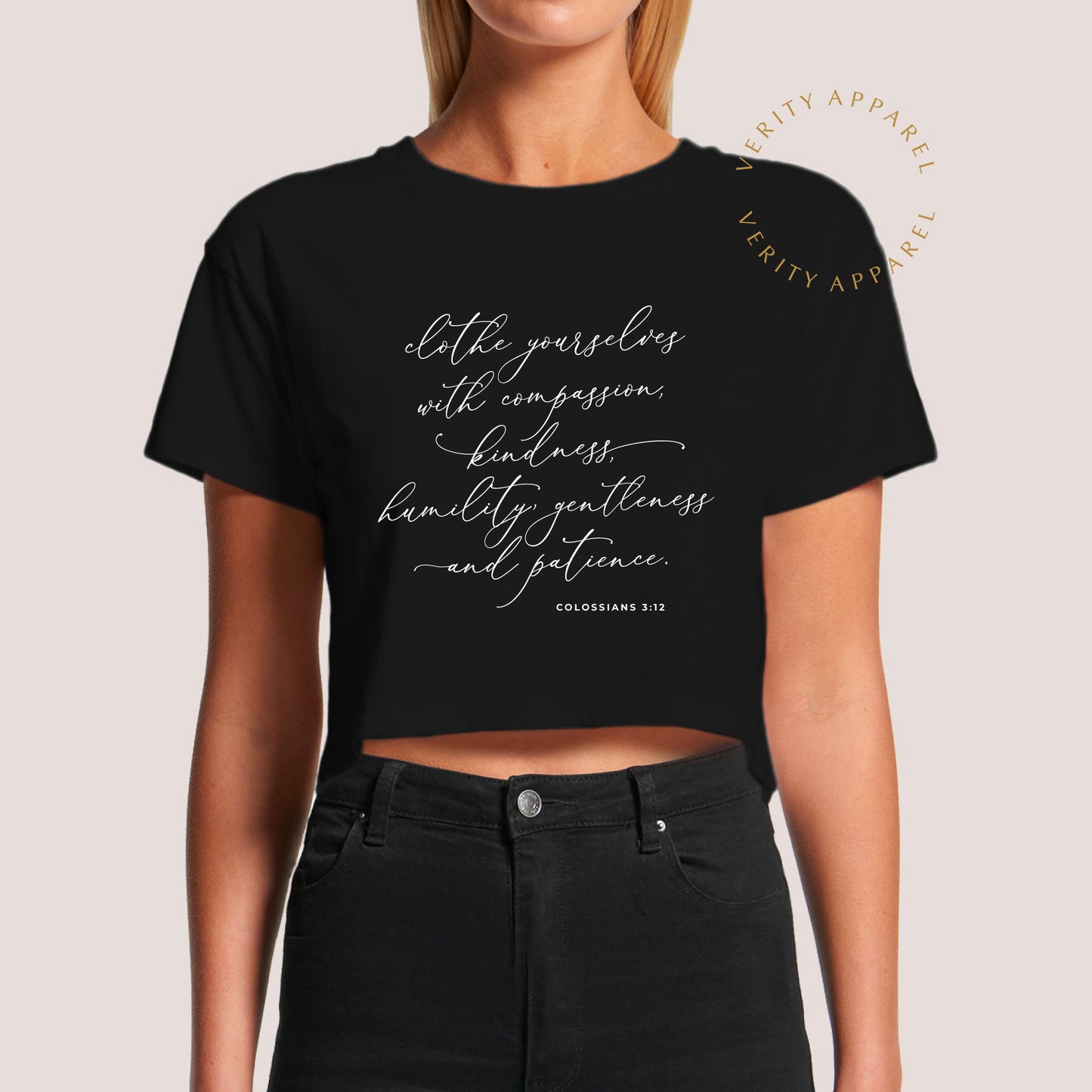 Colossians 3:12 Women's Crop Tee Black