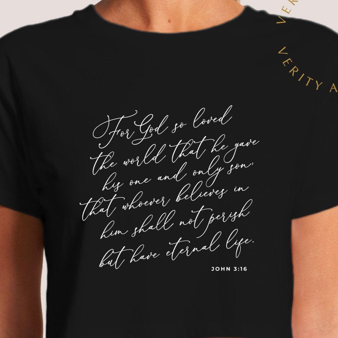 John 3:16 Women's Crop Tee Black
