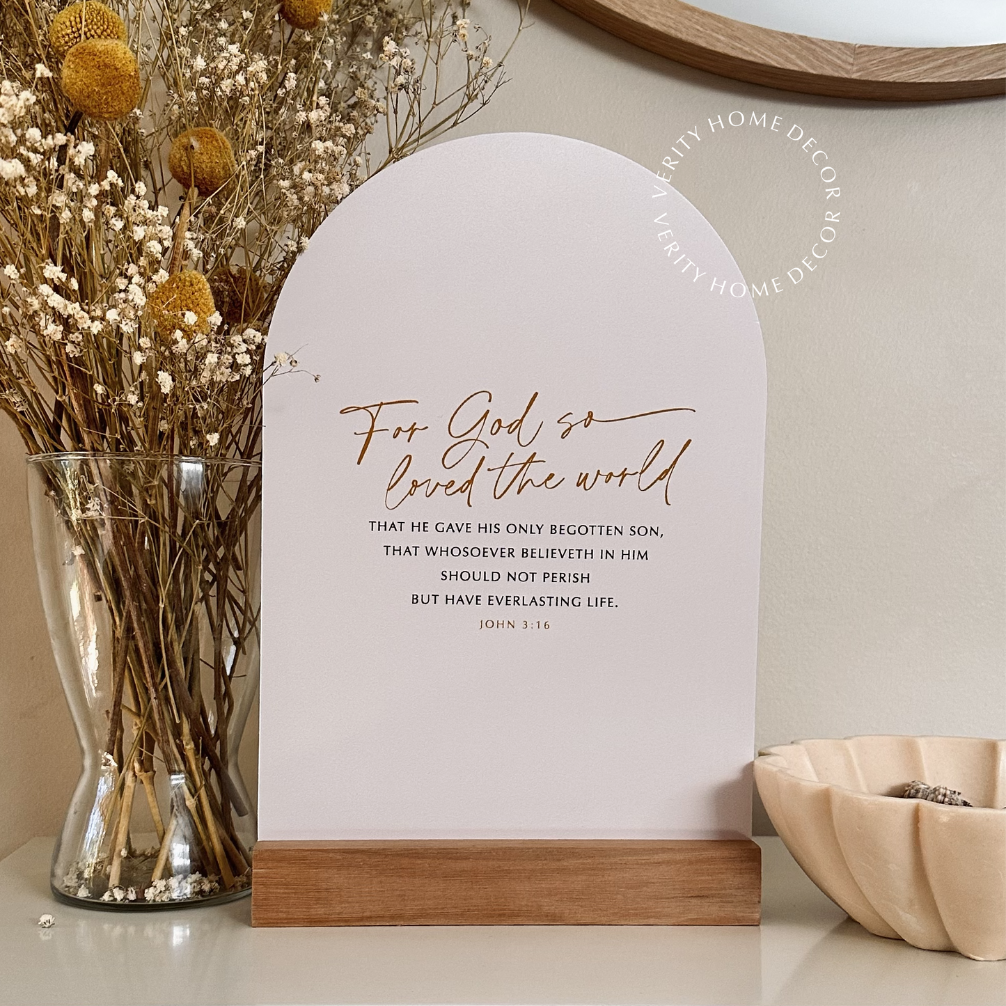 'John 3:16' Medium Verse & Oak Stand