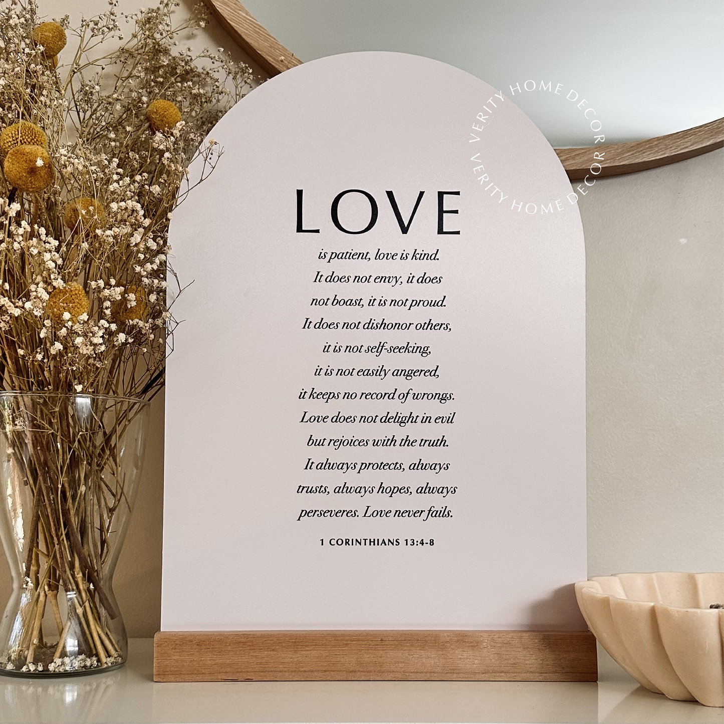 'Love is' (new colour) Large Verse & Oak Stand