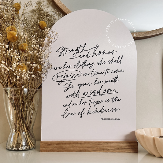 'Proverbs 31' Large Verse & Oak Stand