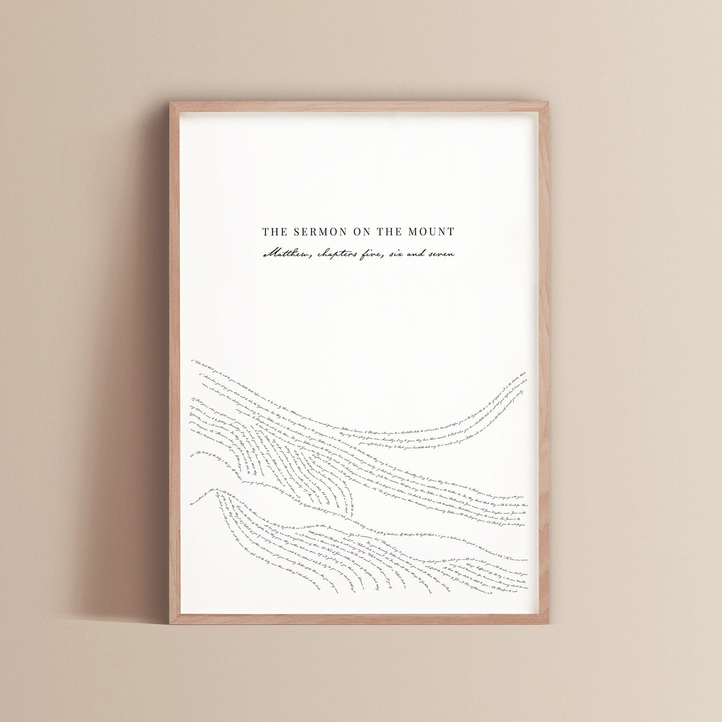 Print 2 — Matthew 6:
Sermon on the Mount fine art scripture print — Matthew chapter 6, individual print framed in oak — part of the set of three — Verity The Label Australia
