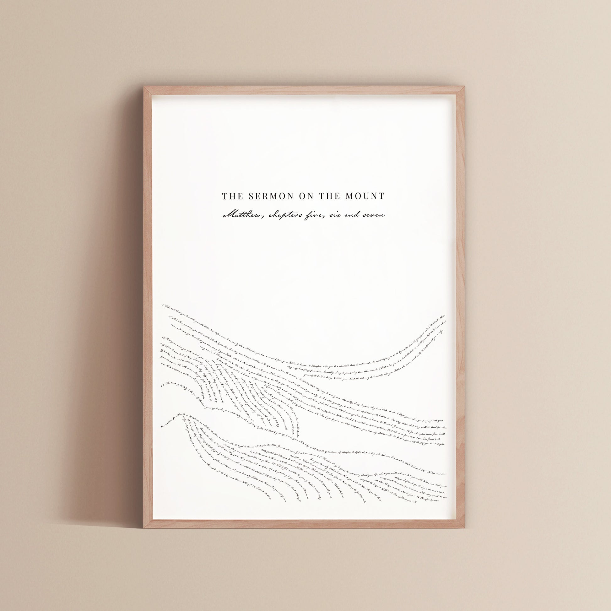 Print 2 — Matthew 6:
Sermon on the Mount fine art scripture print — Matthew chapter 6, individual print framed in oak — part of the set of three — Verity The Label Australia
