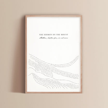 Print 2 — Matthew 6:
Sermon on the Mount fine art scripture print — Matthew chapter 6, individual print framed in oak — part of the set of three — Verity The Label Australia